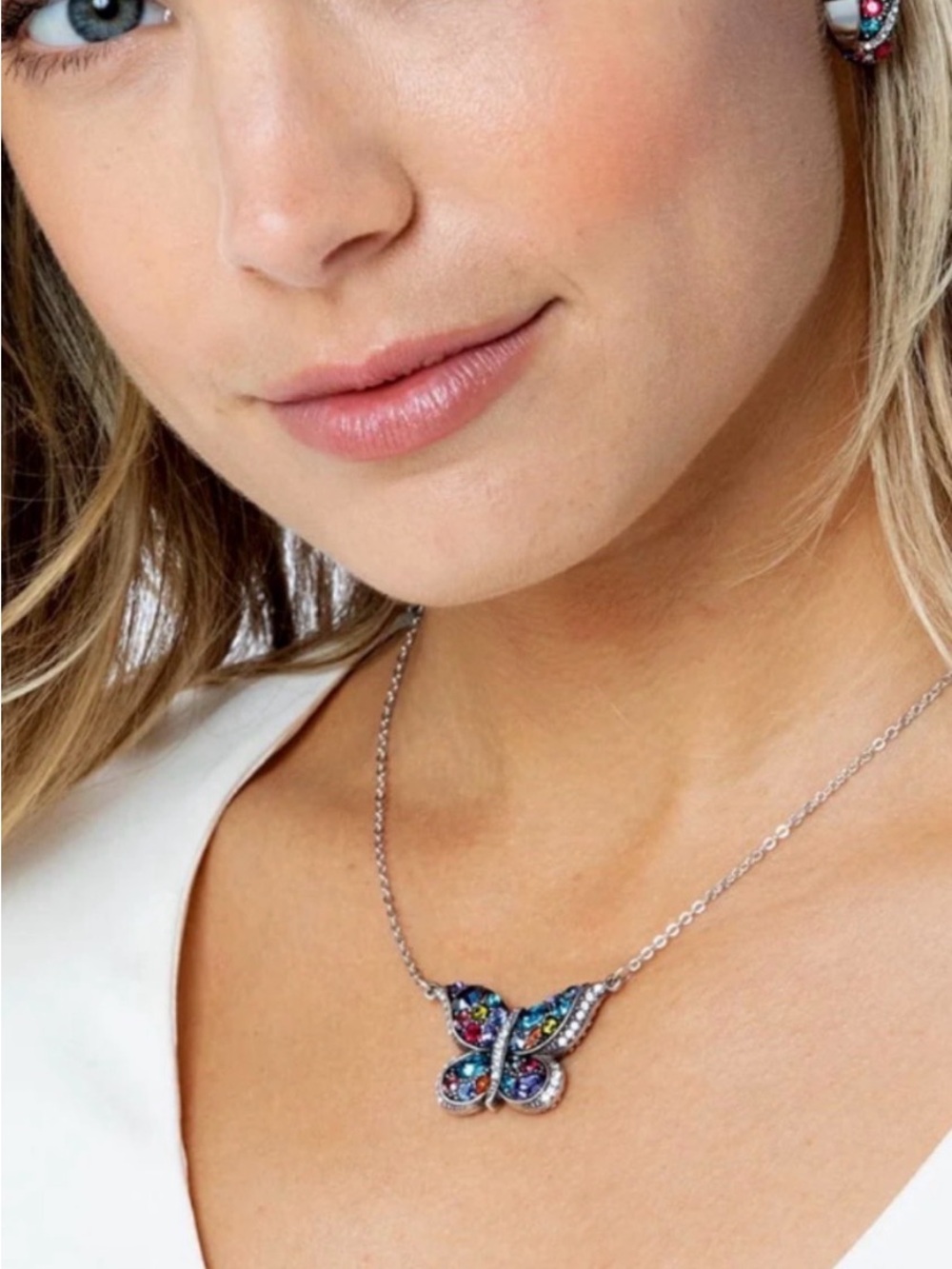 🦋RARE BRIGHTON VTG+ VINTAGE SLVR SWAROVSKI CRYSTAL ‘TRUST YOUR JOURNEY’ Necklace